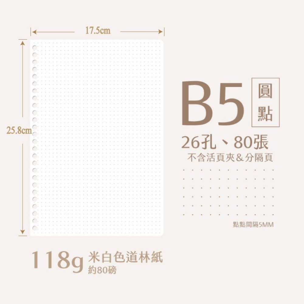 【麗莎小舖】26孔 B5 活頁紙►►80張裝 足80磅 原色道林紙 筆記本內頁-細節圖6