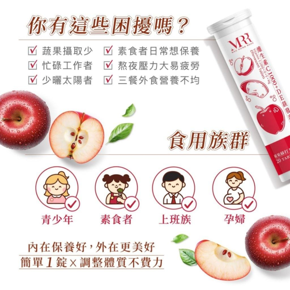 當天寄🔥現貨免運【官方授權正品】MRR 維生素C1000+DE鎂發泡錠 蘋果蘇打口味維生素C維生素D維生素E-細節圖5