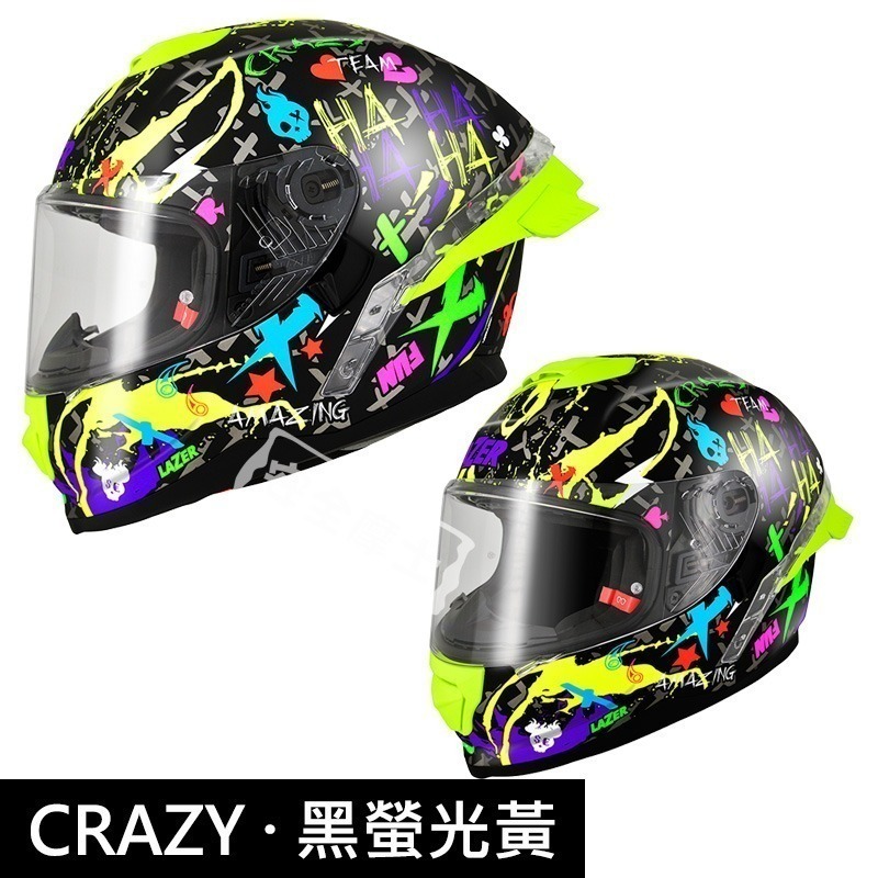 LAZER Rafale CRAZY 消光 亮面 螢光黃 加贈鴨尾 全罩 PINLOCK 安全帽 雙鏡片 鏡片鎖 眼鏡溝-細節圖2