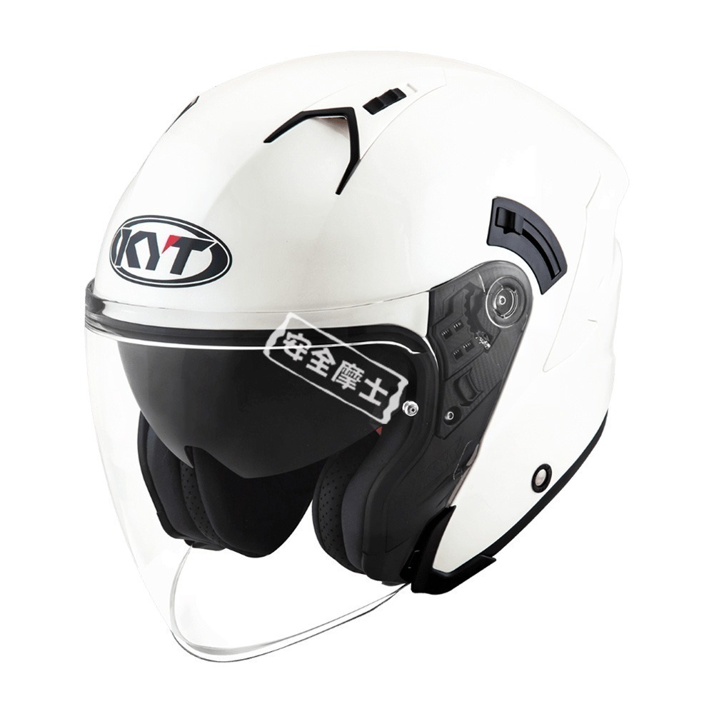 KYT NF-J NFJ 素色 素白 亮面 安全帽 3/4罩 內墨鏡 半罩 排齒扣 藍牙耳機槽 海外代購版 FJ03-細節圖2