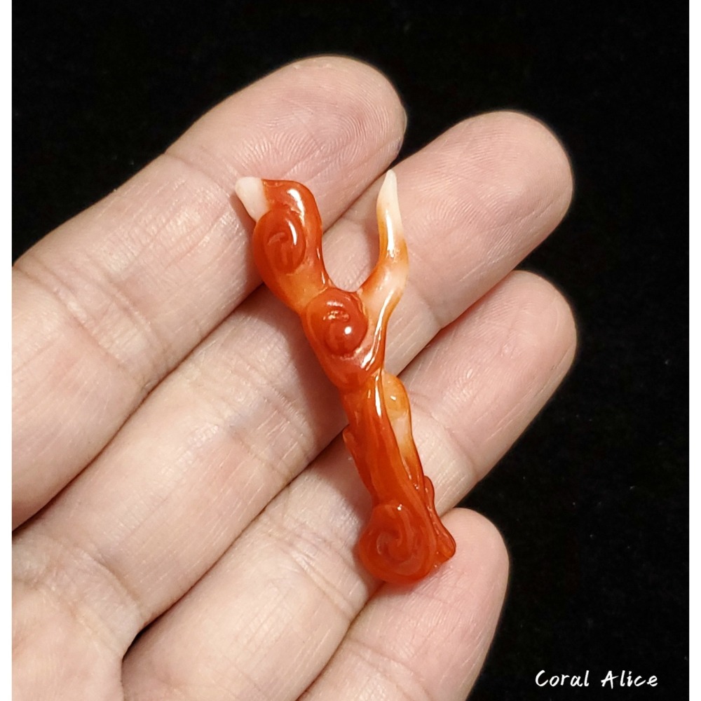 🌟Coral珊寶手作-天然阿卡珊瑚手工刻花(無孔) 42.8mm CO2P1-191-細節圖6