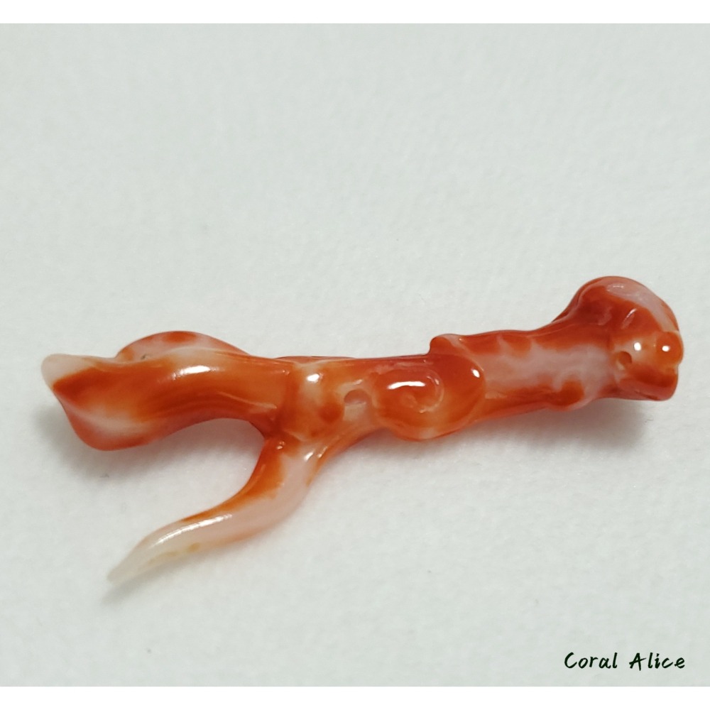 🌟Coral珊寶手作-天然阿卡珊瑚手工刻花(無孔) 42.8mm CO2P1-191-細節圖7