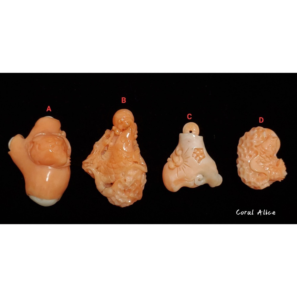 🌟Coral珊寶手作-天然momo珊瑚/深水珊瑚/淺水珊瑚手工雕刻件(吊墜孔) CO2P1-129-細節圖3