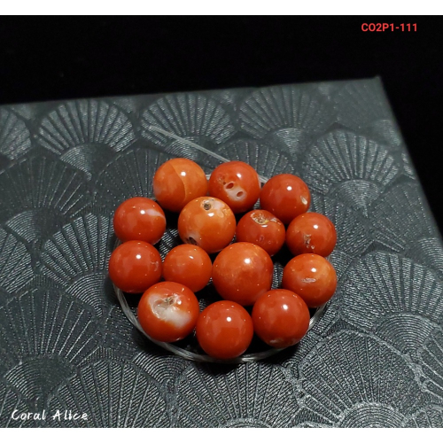 🌟Coral珊寶手作-天然阿卡珊瑚/momo珊瑚圓珠裸石 7.1-9.8mm CO2P1-111