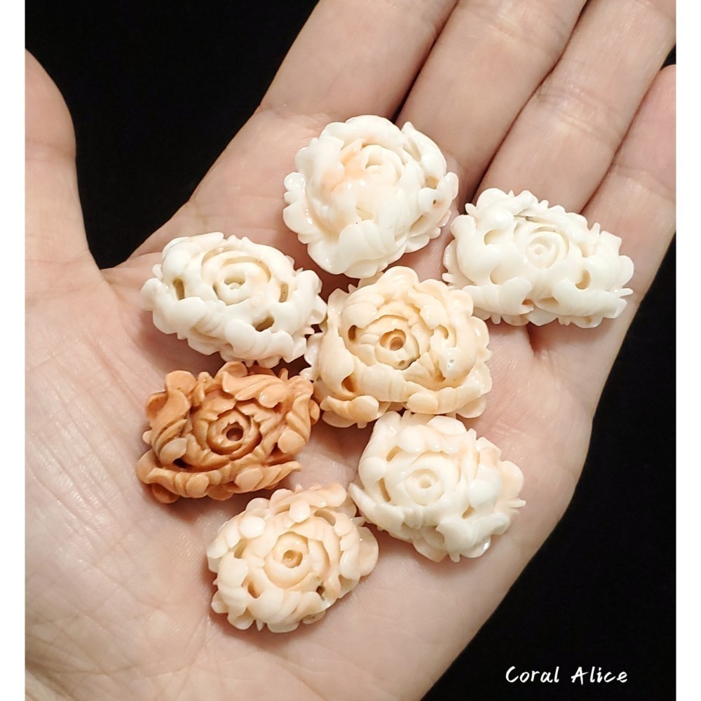 🌟Coral珊寶手作-天然白珊瑚/深水珊瑚手工刻花(無孔) CO2P1-124-細節圖6