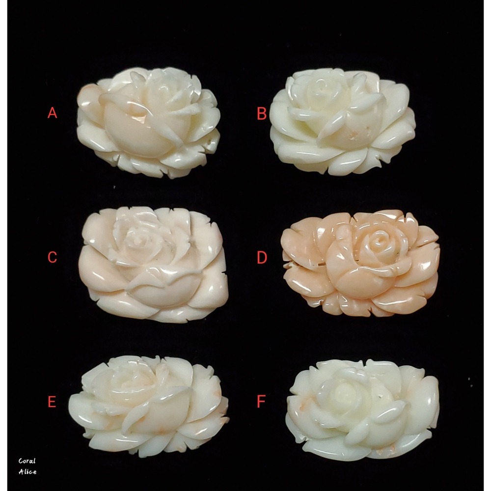 🌟Coral珊寶手作-天然白/粉珊瑚手工雕刻玫瑰花(無孔) 28.0-33mm CO2P1-656-細節圖2