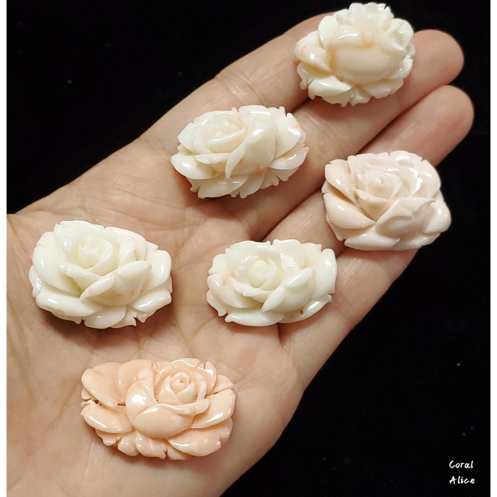 🌟Coral珊寶手作-天然白/粉珊瑚手工雕刻玫瑰花(無孔) 28.0-33mm CO2P1-656-細節圖6
