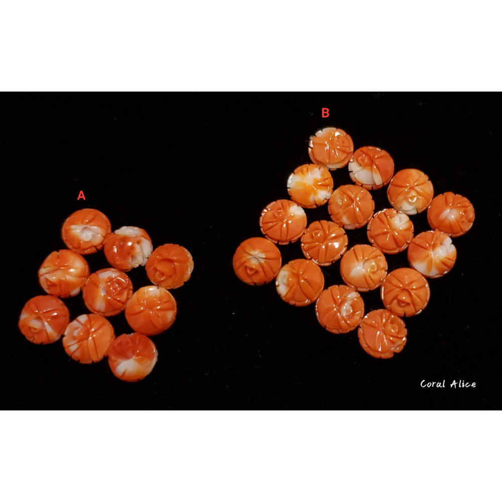 🌟Coral珊寶手作-天然momo珊瑚/阿卡珊瑚手工雕刻半面花(無孔) 7.5-8.0mm CO2P2-553-細節圖2