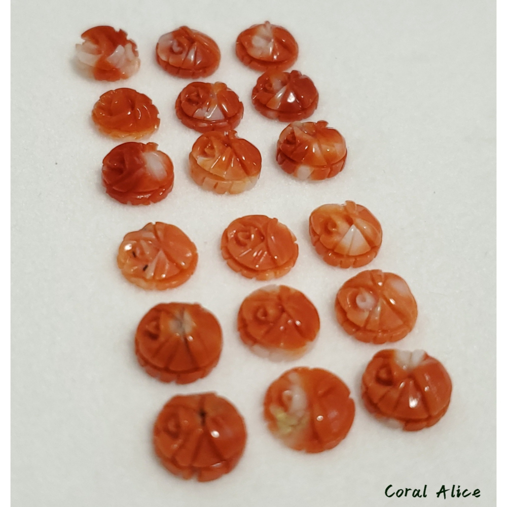 🌟Coral珊寶手作-天然momo珊瑚/阿卡珊瑚手工雕刻半面花(無孔) 7.5-8.0mm CO2P2-553-細節圖8