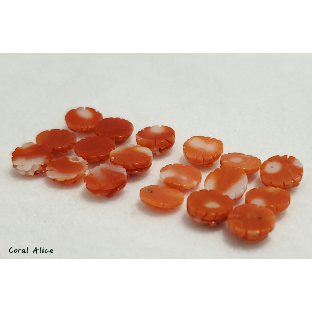 🌟Coral珊寶手作-天然momo珊瑚/阿卡珊瑚手工雕刻半面花(無孔) 7.5-8.0mm CO2P2-553-細節圖10