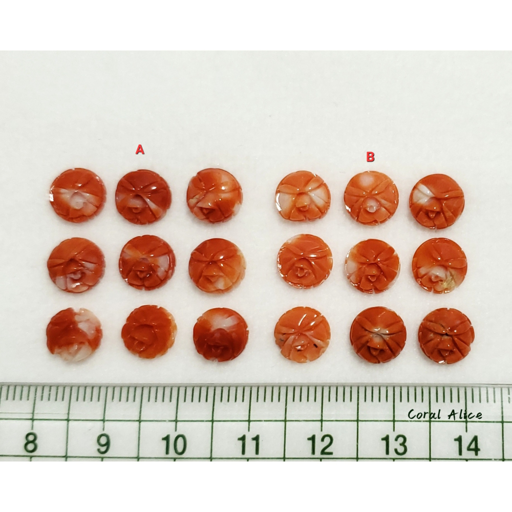 🌟Coral珊寶手作-天然momo珊瑚/阿卡珊瑚手工雕刻半面花(無孔) 7.5-8.0mm CO2P2-553-細節圖11