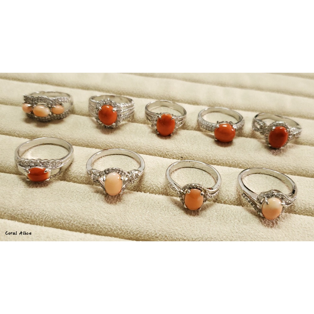 🌟Coral珊寶手作-天然珊瑚戒指(銅鍍白K) CO2P1-687-細節圖2