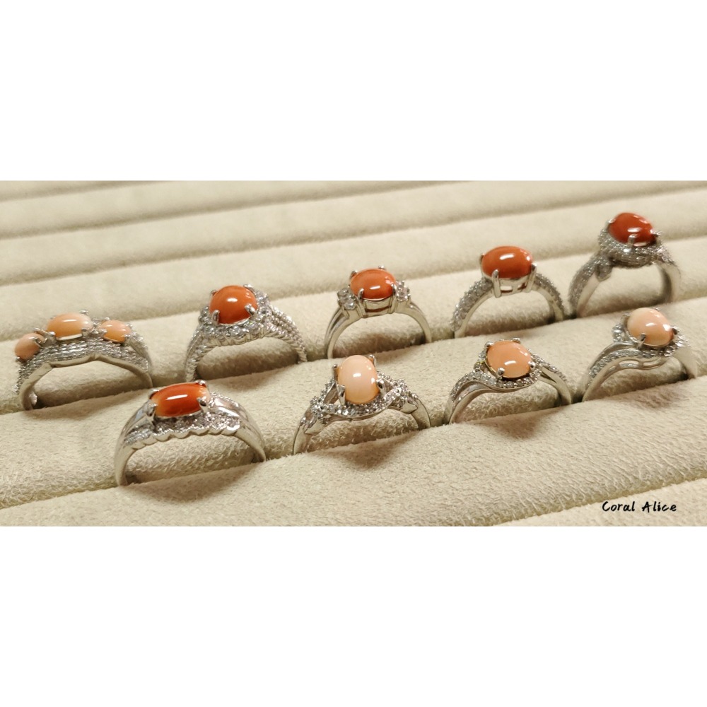 🌟Coral珊寶手作-天然珊瑚戒指(銅鍍白K) CO2P1-687-細節圖3