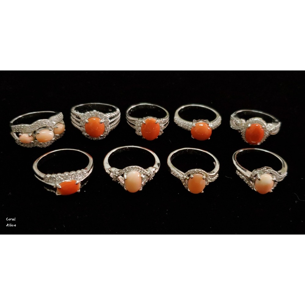 🌟Coral珊寶手作-天然珊瑚戒指(銅鍍白K) CO2P1-687-細節圖4