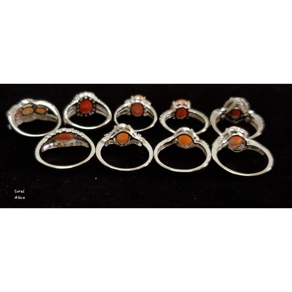 🌟Coral珊寶手作-天然珊瑚戒指(銅鍍白K) CO2P1-687-細節圖5