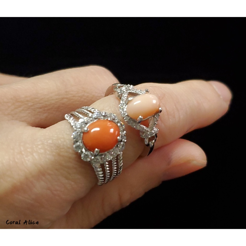 🌟Coral珊寶手作-天然珊瑚戒指(銅鍍白K) CO2P1-687-細節圖6