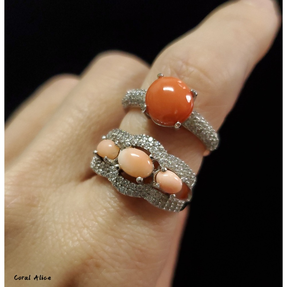 🌟Coral珊寶手作-天然珊瑚戒指(銅鍍白K) CO2P1-687-細節圖7