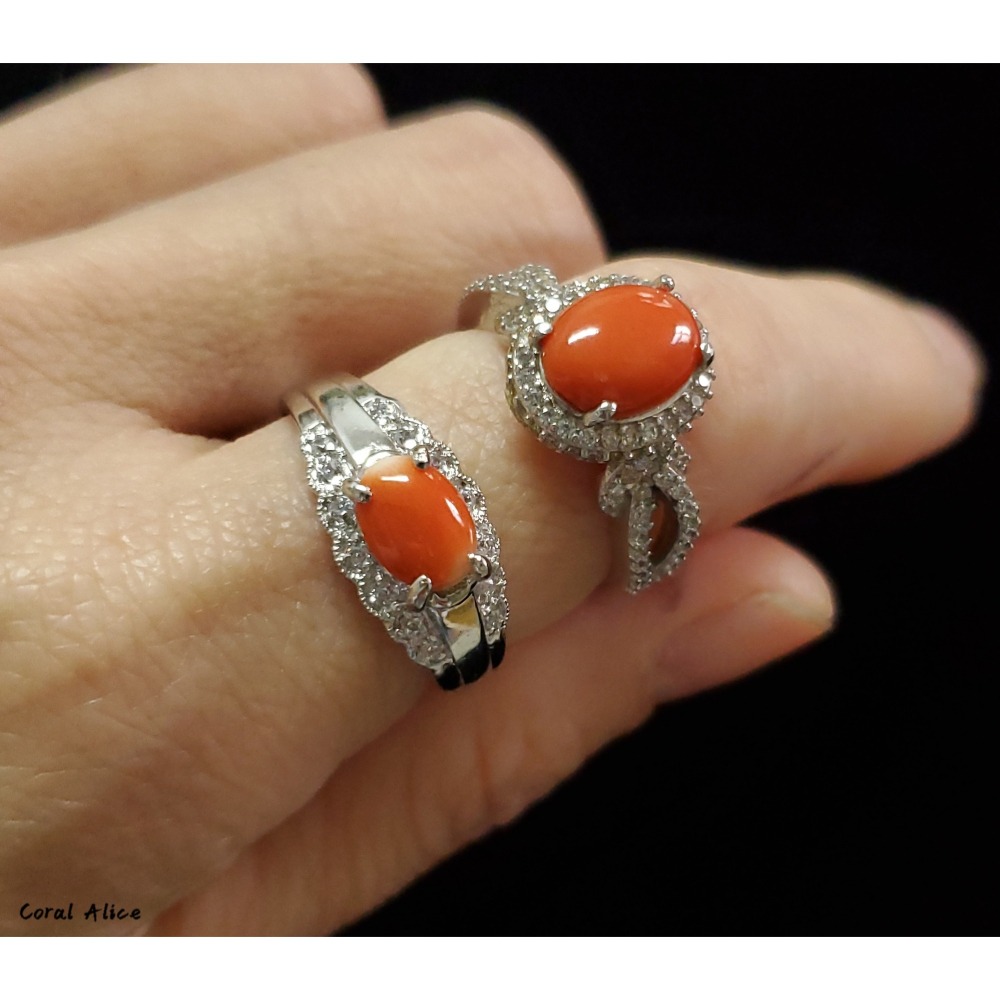 🌟Coral珊寶手作-天然珊瑚戒指(銅鍍白K) CO2P1-687-細節圖8