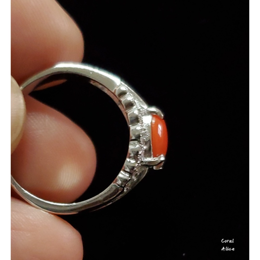 🌟Coral珊寶手作-天然珊瑚戒指(銅鍍白K) CO2P1-687-細節圖9