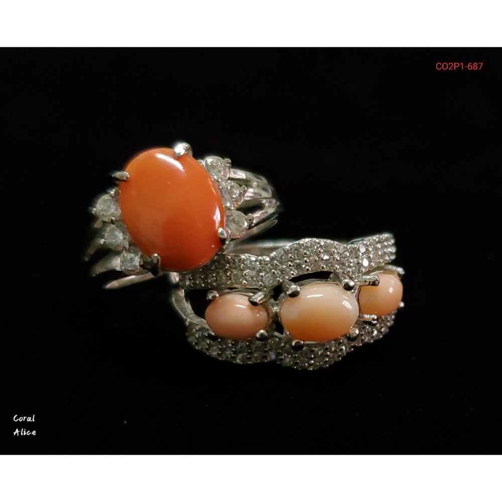 🌟Coral珊寶手作-天然珊瑚戒指(銅鍍白K) CO2P1-687-細節圖10
