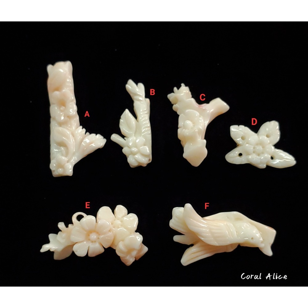 🌟Coral珊寶手作-天然白珊瑚(帶粉)手工雕刻 CO2P1-782-細節圖2