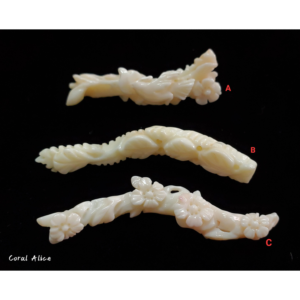 🌟Coral珊寶手作-天然白珊瑚(帶粉)手工雕刻 CO2P1-783-細節圖2