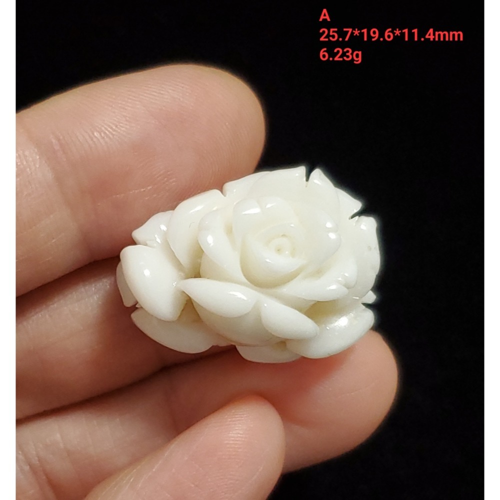 🌟Coral珊寶手作-天然白珊瑚手工刻花(半面玫瑰) CO2P1-296-規格圖11