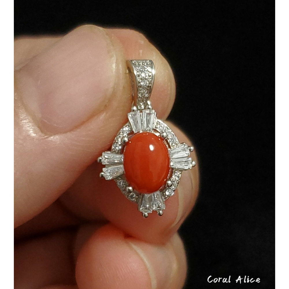 🌟Coral珊寶手作-天然沙丁珊瑚造型925銀項墜 20.0*12.5mm CO2P15068-細節圖6
