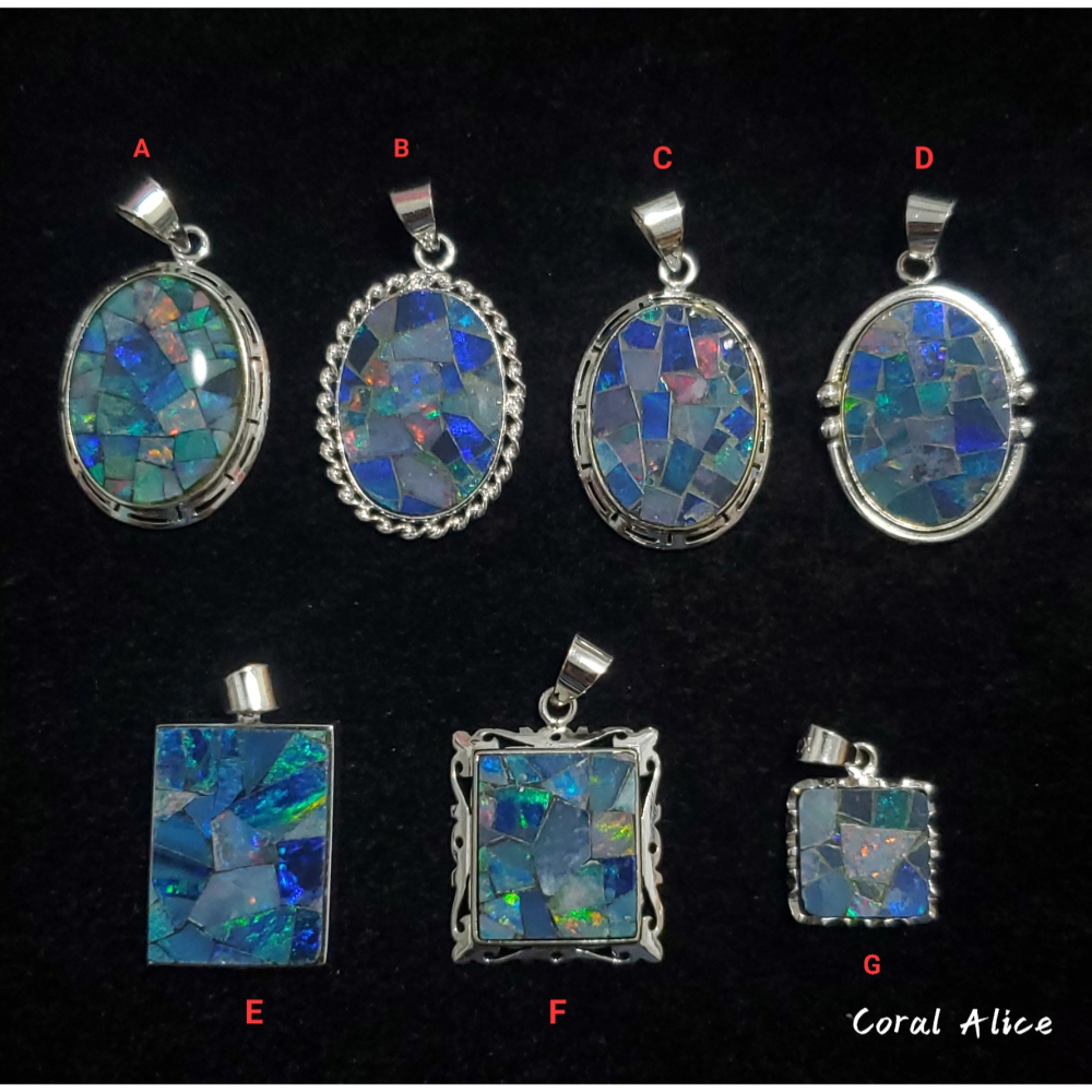 🌟Coral珊寶手作-天然歐泊/蛋白石馬賽克拼接風造型項墜 MS2P1-599-細節圖2