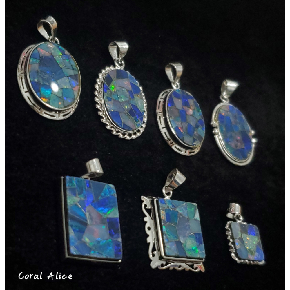 🌟Coral珊寶手作-天然歐泊/蛋白石馬賽克拼接風造型項墜 MS2P1-599-細節圖3