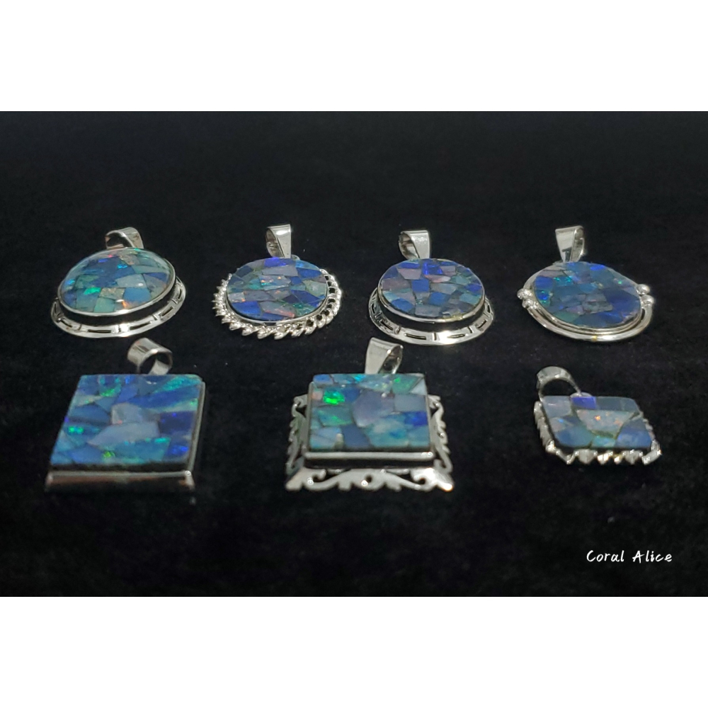 🌟Coral珊寶手作-天然歐泊/蛋白石馬賽克拼接風造型項墜 MS2P1-599-細節圖4