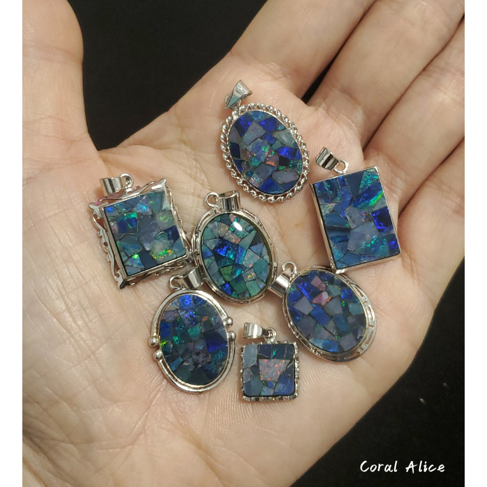 🌟Coral珊寶手作-天然歐泊/蛋白石馬賽克拼接風造型項墜 MS2P1-599-細節圖6