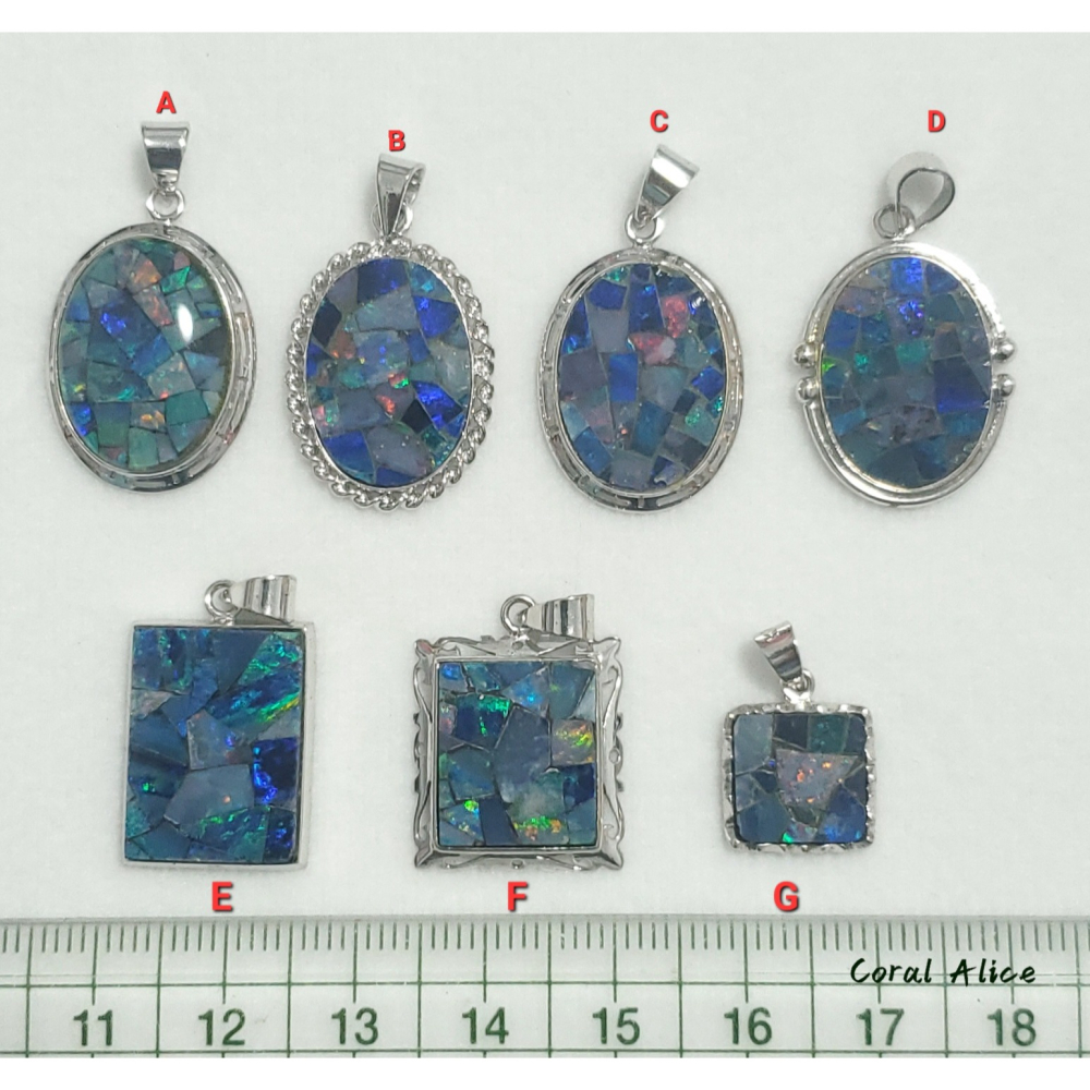 🌟Coral珊寶手作-天然歐泊/蛋白石馬賽克拼接風造型項墜 MS2P1-599-細節圖7