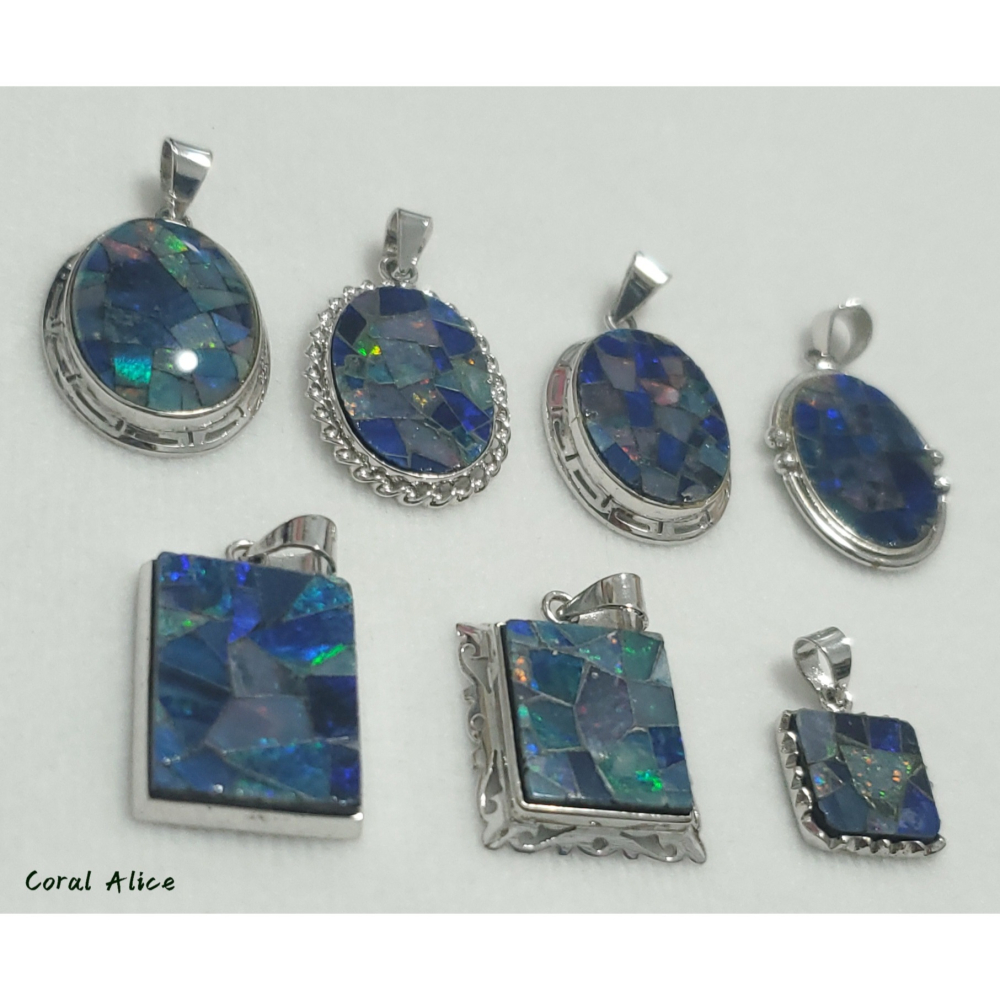 🌟Coral珊寶手作-天然歐泊/蛋白石馬賽克拼接風造型項墜 MS2P1-599-細節圖8