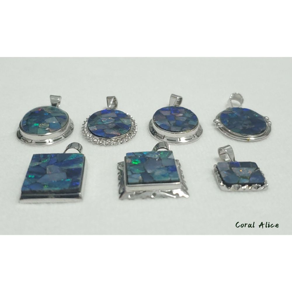 🌟Coral珊寶手作-天然歐泊/蛋白石馬賽克拼接風造型項墜 MS2P1-599-細節圖9