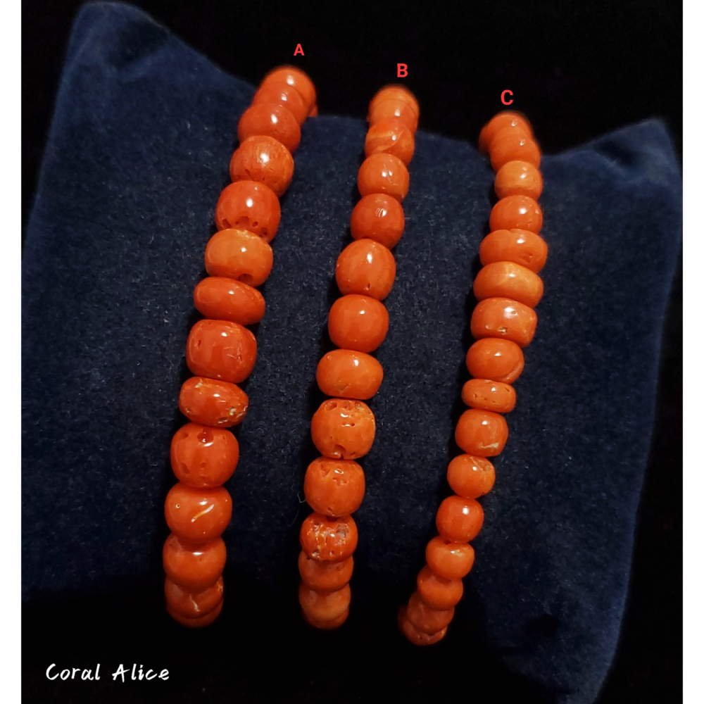 🌟Coral珊寶手作-天然沙丁珊瑚老型珠手鏈 16-17cm CO3T1-522-細節圖2
