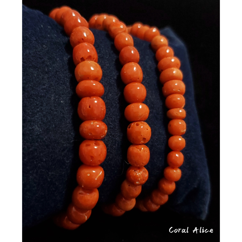 🌟Coral珊寶手作-天然沙丁珊瑚老型珠手鏈 16-17cm CO3T1-522-細節圖3