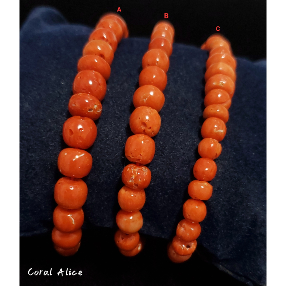 🌟Coral珊寶手作-天然沙丁珊瑚老型珠手鏈 16-17cm CO3T1-522-細節圖4