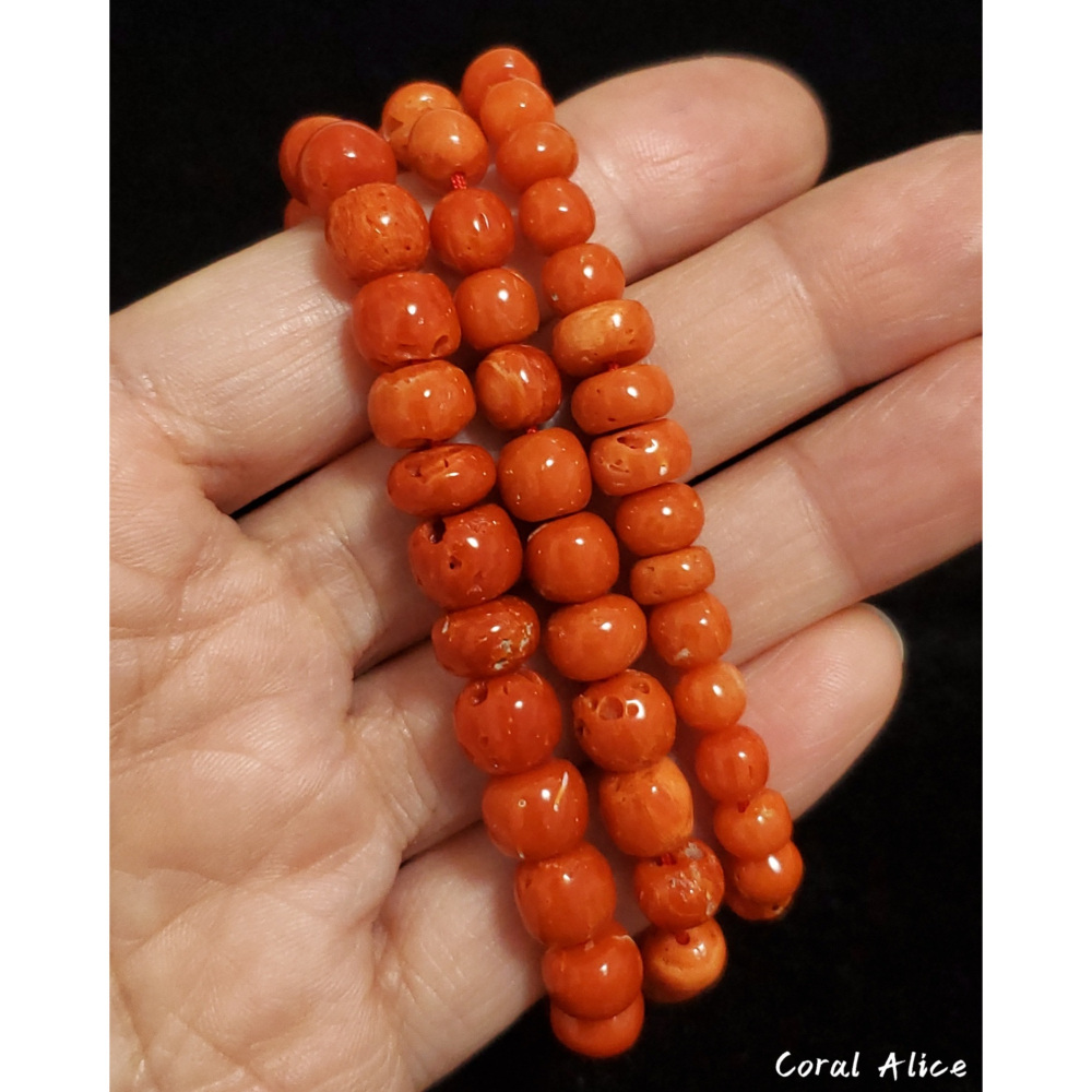 🌟Coral珊寶手作-天然沙丁珊瑚老型珠手鏈 16-17cm CO3T1-522-細節圖8