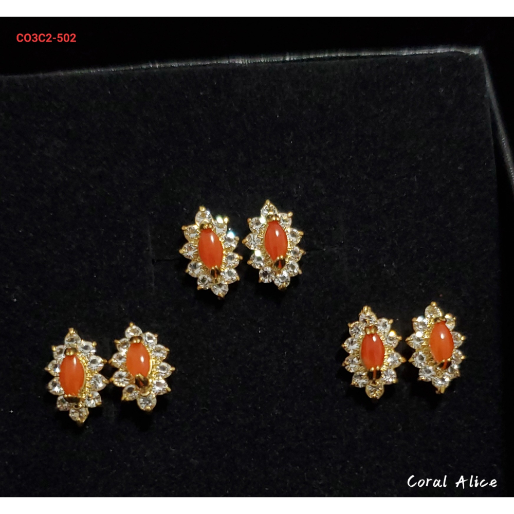 🌟Coral珊寶手作-天然阿卡珊瑚馬眼古典造型耳針式 12.6*8.0mm CO3C2-502-細節圖2