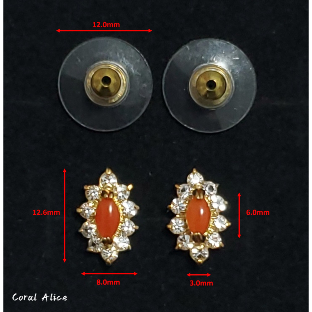 🌟Coral珊寶手作-天然阿卡珊瑚馬眼古典造型耳針式 12.6*8.0mm CO3C2-502-細節圖3
