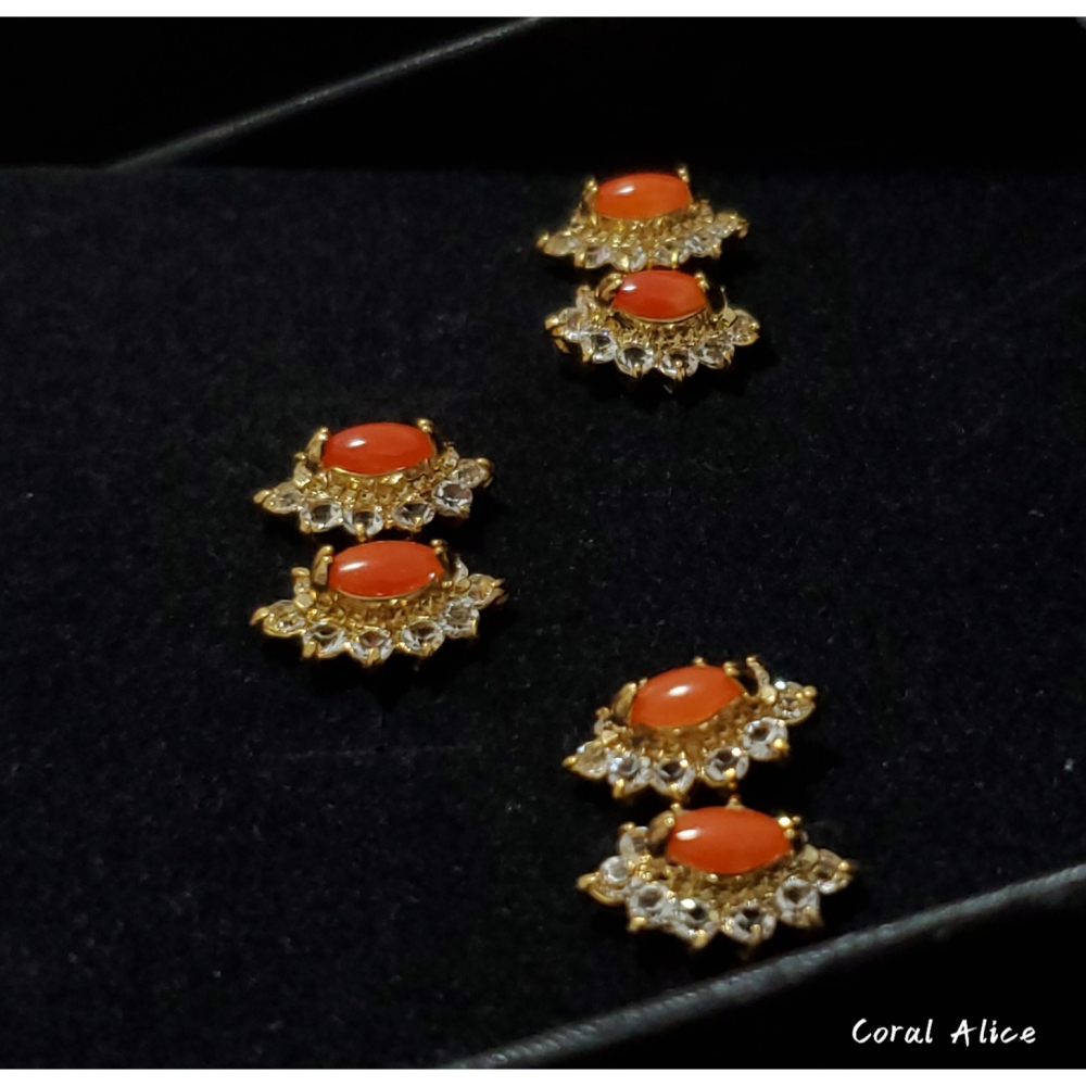 🌟Coral珊寶手作-天然阿卡珊瑚馬眼古典造型耳針式 12.6*8.0mm CO3C2-502-細節圖4