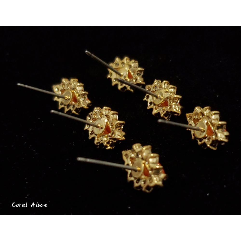 🌟Coral珊寶手作-天然阿卡珊瑚馬眼古典造型耳針式 12.6*8.0mm CO3C2-502-細節圖6