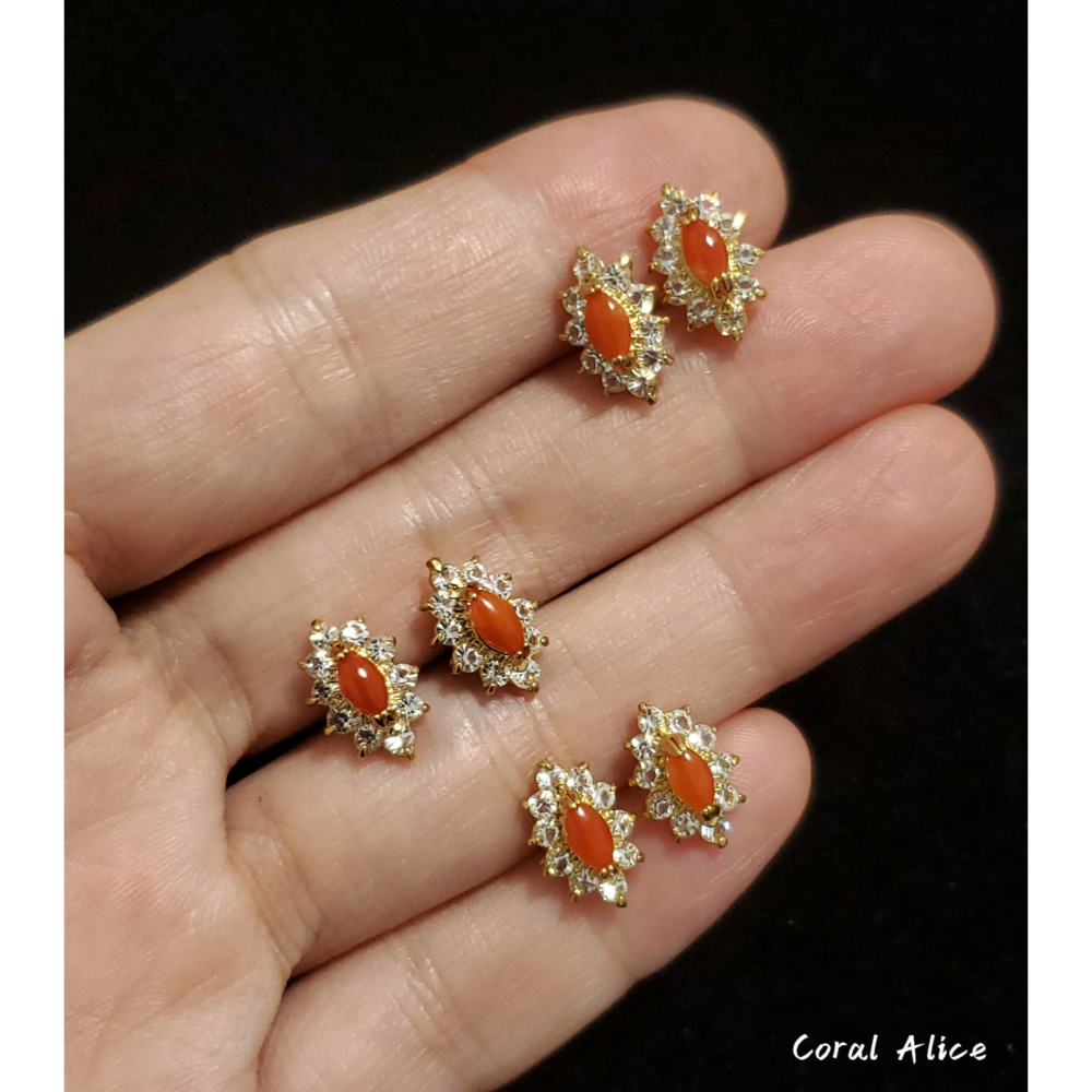 🌟Coral珊寶手作-天然阿卡珊瑚馬眼古典造型耳針式 12.6*8.0mm CO3C2-502-細節圖7