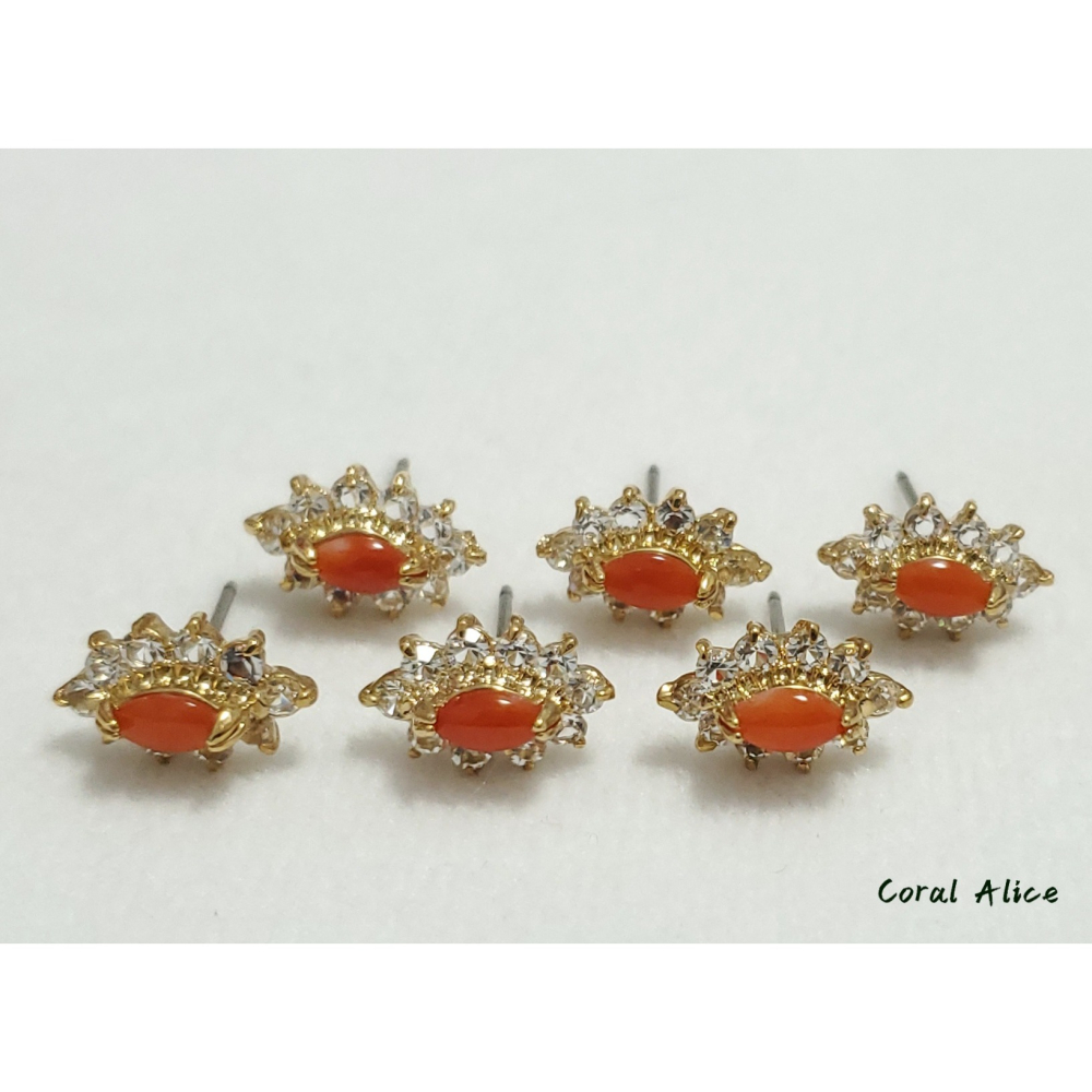 🌟Coral珊寶手作-天然阿卡珊瑚馬眼古典造型耳針式 12.6*8.0mm CO3C2-502-細節圖8