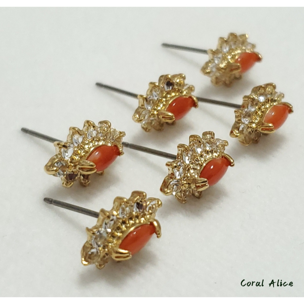 🌟Coral珊寶手作-天然阿卡珊瑚馬眼古典造型耳針式 12.6*8.0mm CO3C2-502-細節圖9