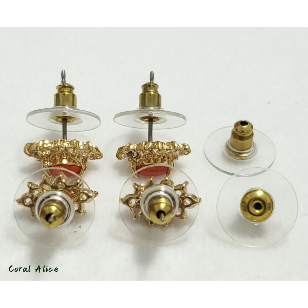 🌟Coral珊寶手作-天然阿卡珊瑚馬眼古典造型耳針式 12.6*8.0mm CO3C2-502-細節圖10
