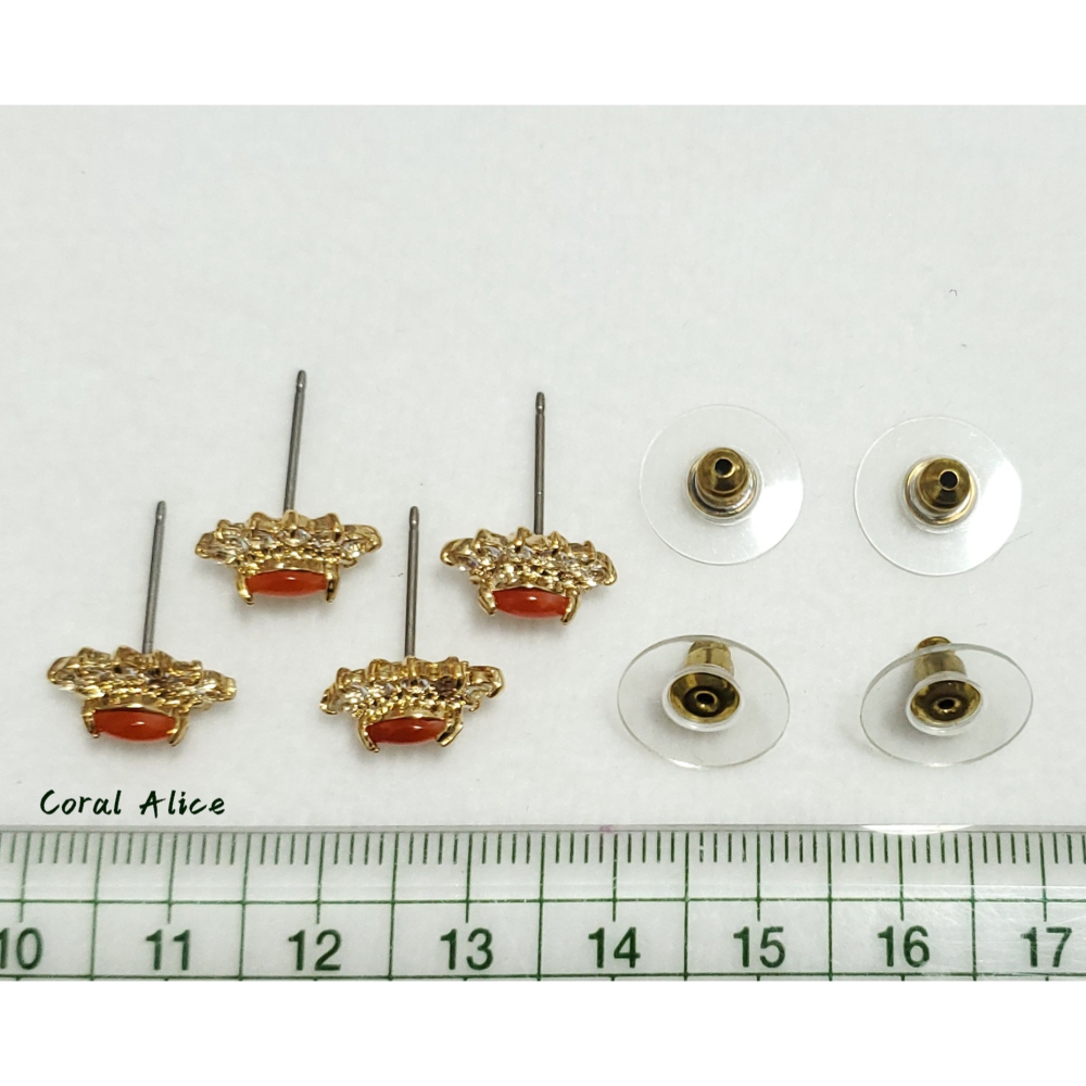 🌟Coral珊寶手作-天然阿卡珊瑚馬眼古典造型耳針式 12.6*8.0mm CO3C2-502-細節圖11