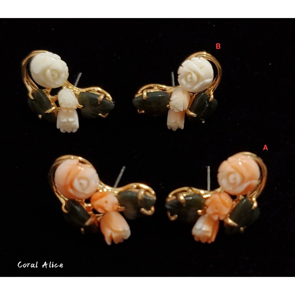 🌟Coral珊寶手作-天然珊瑚復古造型耳環 CO3C3-501-細節圖2