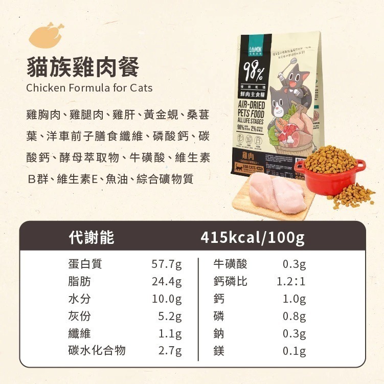 【買1.8公斤送250g克】怪獸部落 貓用 98%鮮肉主食糧 800G / 1.8kg-細節圖4